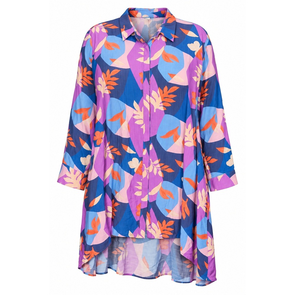 Easel Los Angeles Abstract Floral High-Low Shirt Dress Plus Size Blue Purple NWT